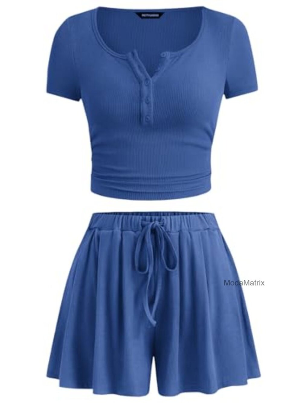 2 Piece Lounge Set Button Up Short Sleeve Shirt with Drawstring Shorts